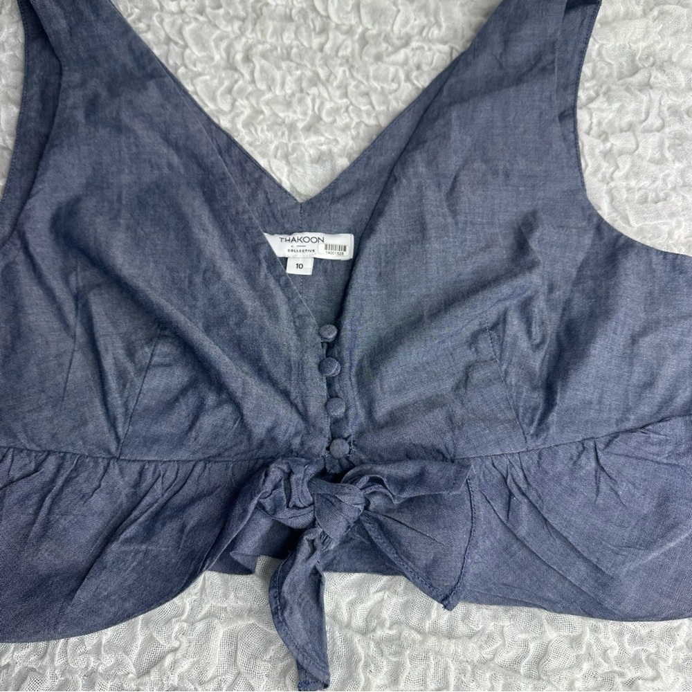 Chambray Ruffle Crop Top by Thakoon Size 10 - Picture 10 of 15